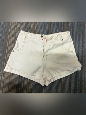 Showpo White High-Waist Denim Shorts